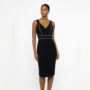 Ted Baker Pencil Dress Black White Piping V-Neck Zip 3 US‎ 8 Old Money Cocktail